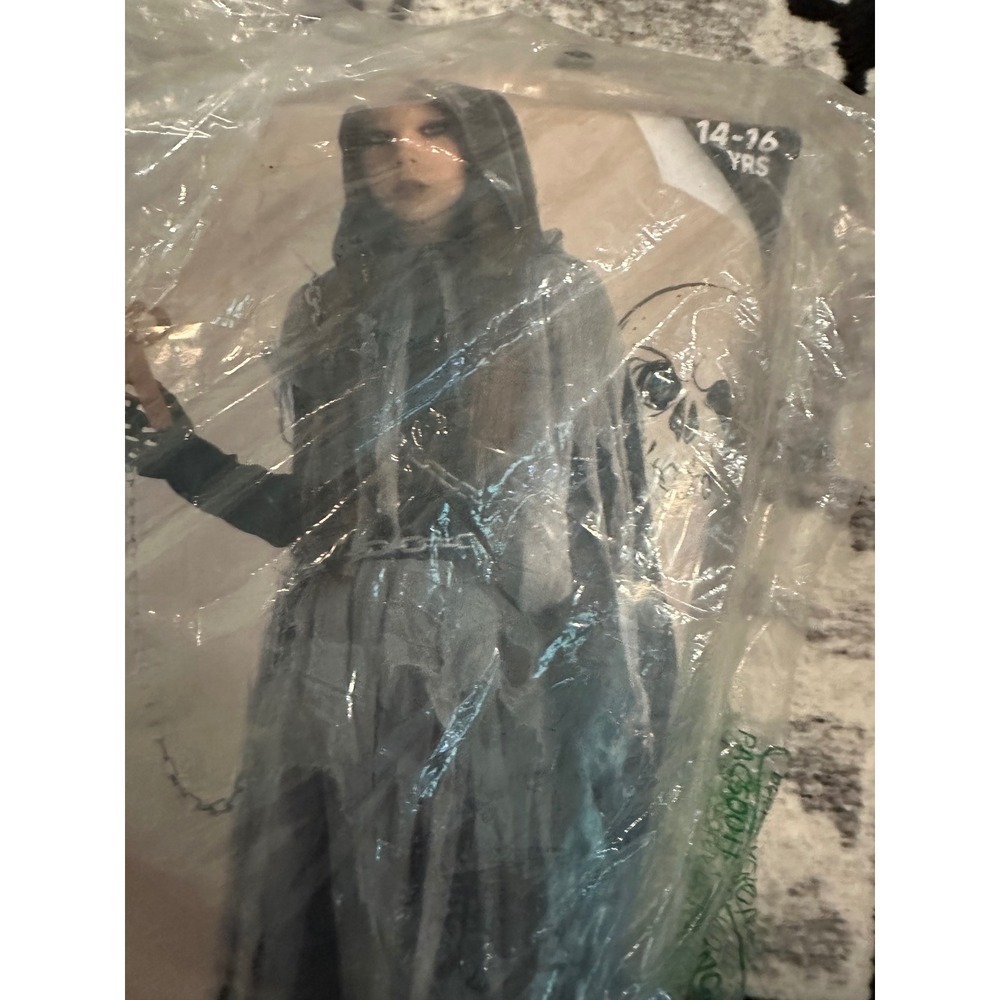 Joyin Reaper Costume Girl XXL 14-16 Gray Spooky Hooded Dress Glow Accessories - Picture 10 of 16